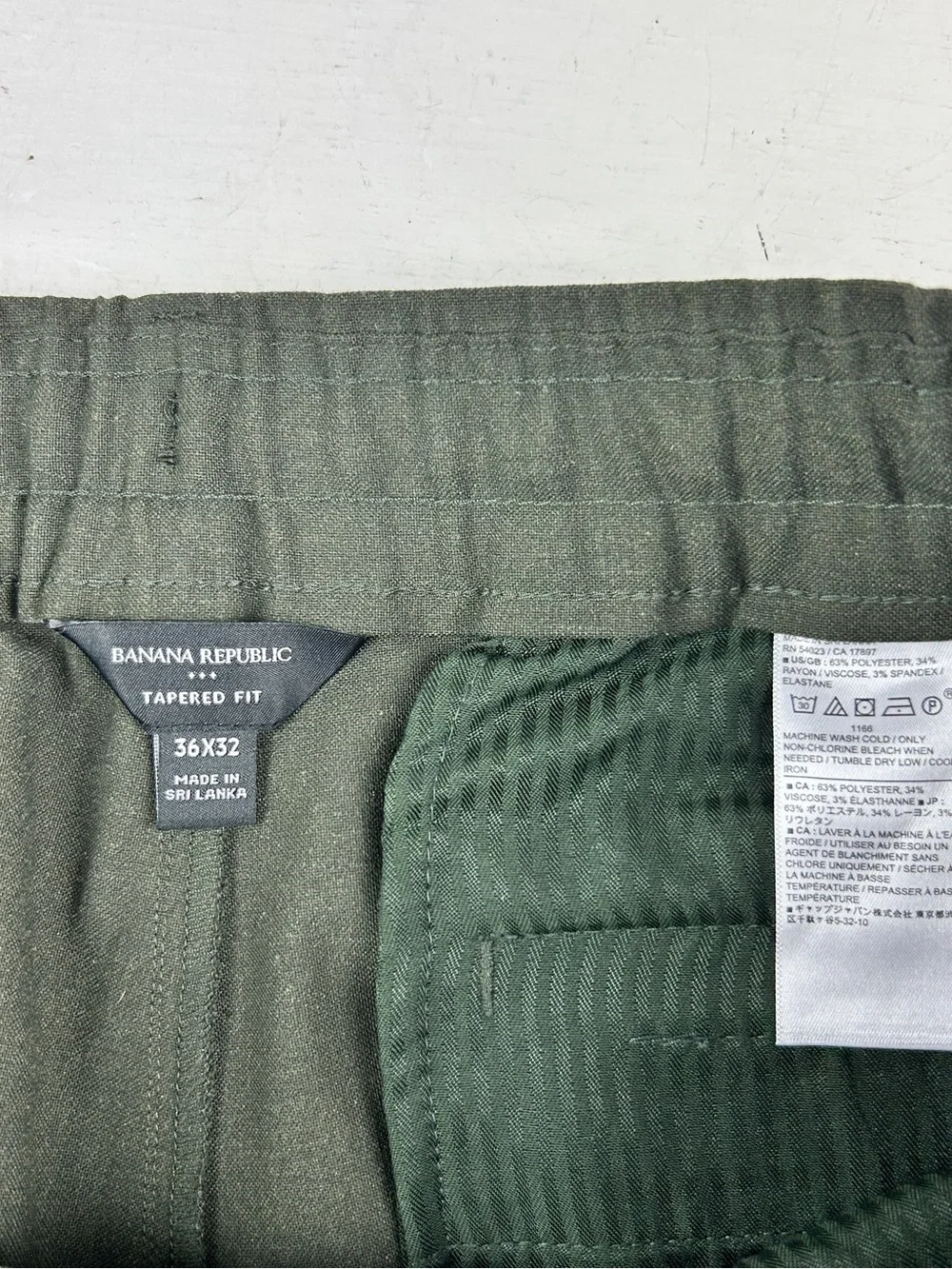 Banana Republic Dress Pants Mens 36x32 Green Polyester Blend Drawstring Cuffed